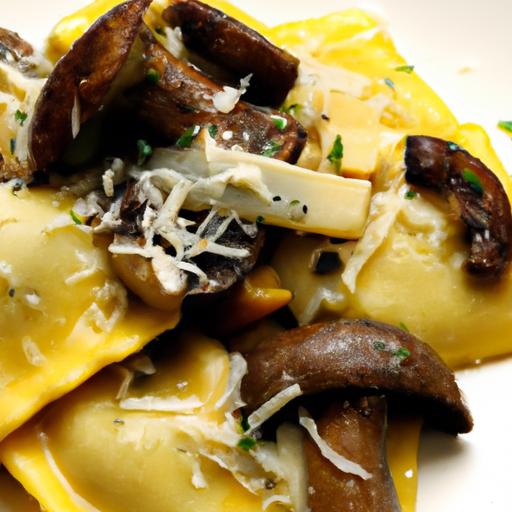 Savor Ravioli & Mozzarella Drenched in Creamy Mushroom Bliss