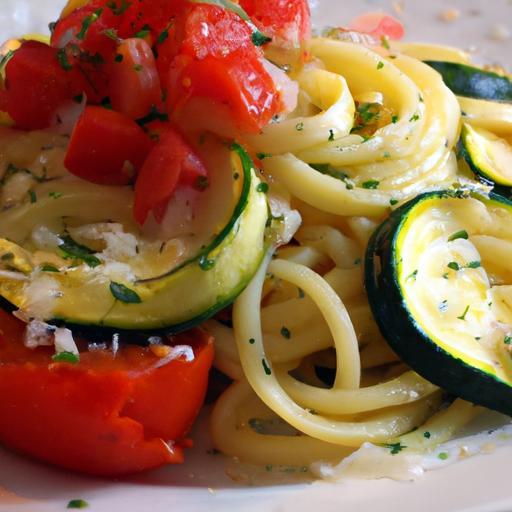 Fresh Zucchini & Tomato Pasta Drizzled with Olive Oil Bliss