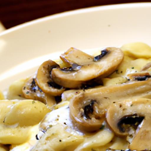 Savor Ravioli & Mozzarella in Lush Creamy Mushroom Sauce