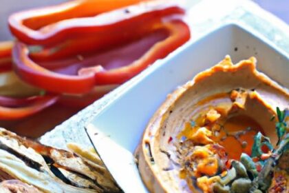 Roasted Red Pepper Hummus with Toasty Pine Nut Twist