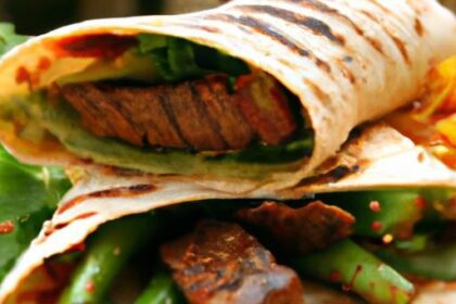 Tangy Tamari-Lime Steak Fajitas Wrapped in Sesame Tortillas