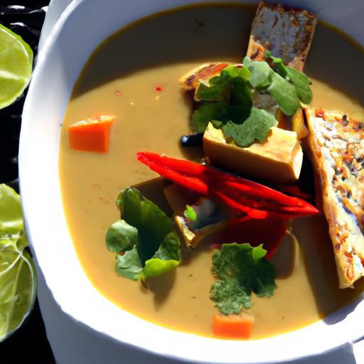 Savor the Heat: Spicy Peanut & Coconut Soup with Tempeh Delight