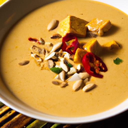 savor the Heat: Spicy Peanut & Coconut Soup with Tempeh Delight