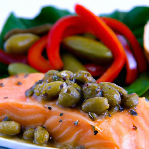 Mediterranean baked Salmon: Olives, Capers & Zesty Flavors