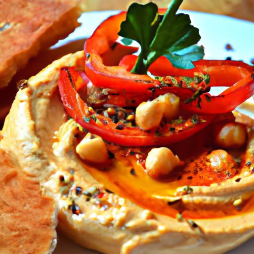 Roasted Red Pepper Hummus with Toasty Pine Nut Twist