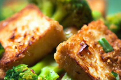 Golden Crispy Sesame Tofu with Vibrant Broccoli Delight