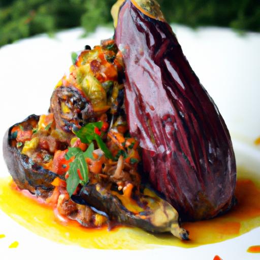 Aromatic spiced Lamb & Pine Nut Stuffed Eggplant Delight