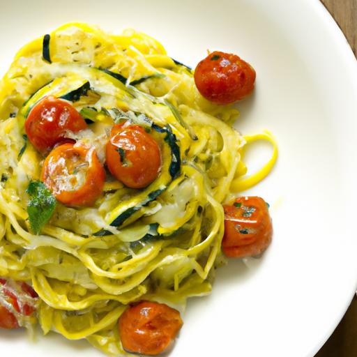 Wholesome Spaghetti Squash Pesto pasta with Cherry Tomatoes