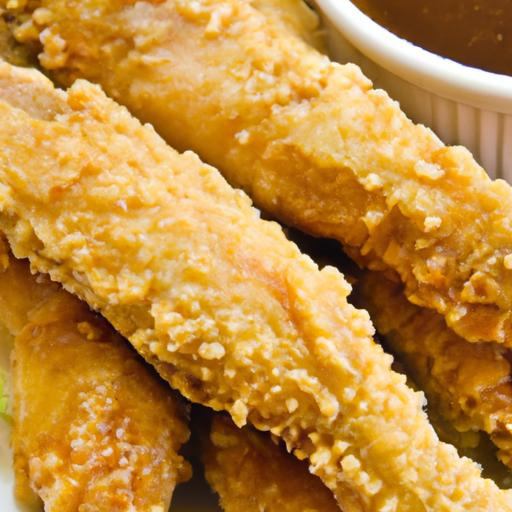 Golden Baked Chicken Tenders⁣ Drizzled with Honey Mustard