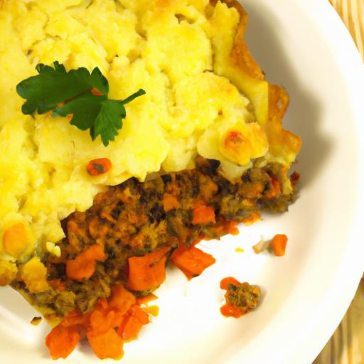 Hearty Vegan Shepherd's Pie topped with Creamy Sweet Potatoes