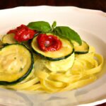 Brighten Dinner: Spaghetti Squash Pesto Pasta with Cherry Tomatoes