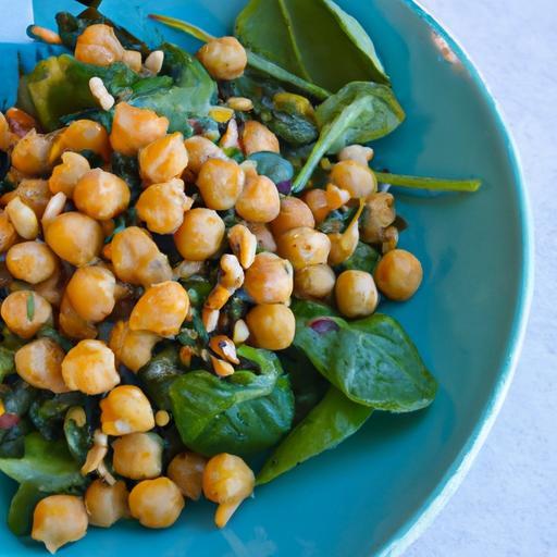 Crunchy Roasted Chickpea & Spinach Salad with Sunflower Seeds